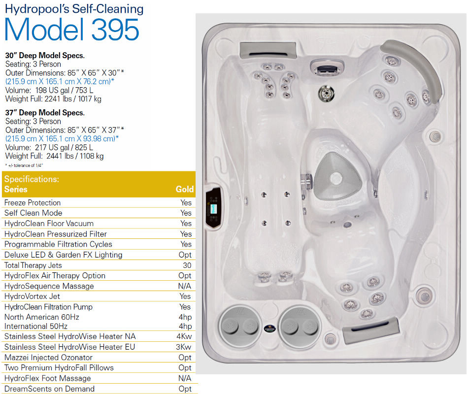 Self-Clean Hot Tub 395 Model Specifications